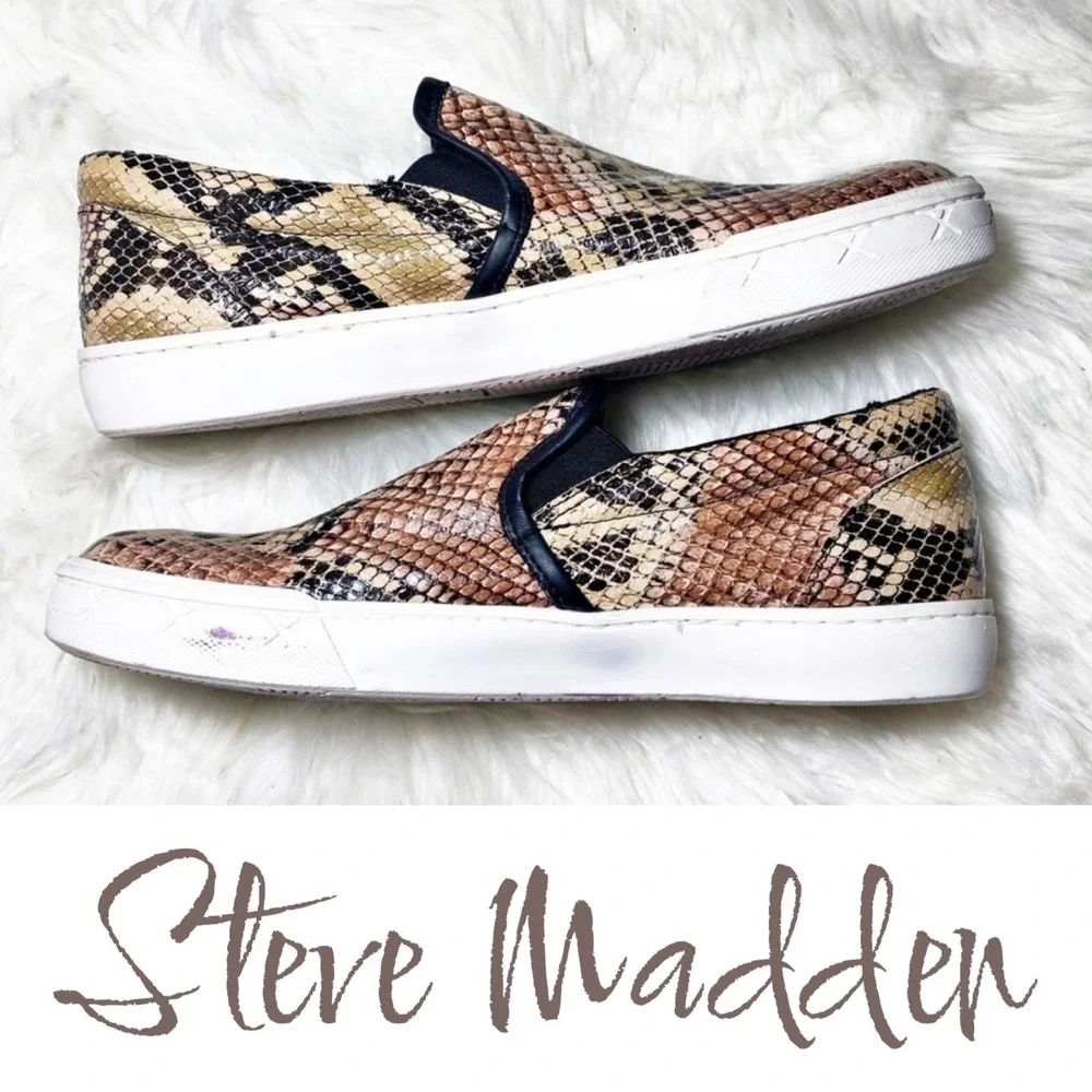 Steve Madden Gunman Handmade Faux Snakeskin Slip On Sneaker Loafer Brown Men's 9